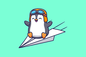 Cute Penguin Riding Paper Plane, an Animal Illustration by Catalyst Labs