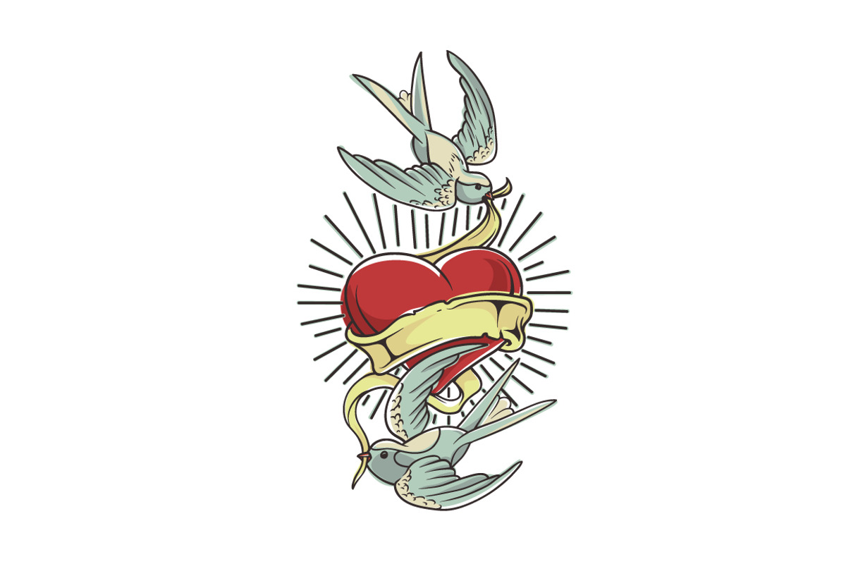 Tattoo Style Birds and Heart, an Illustration by RalucaGheorghe (Photo 3 of 5)