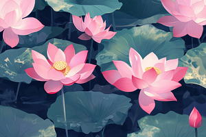 Vibrant pink lotus flowers seamless, a Photo by Iftikhar Alam