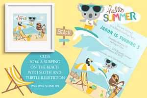 Koala Surfing on the Beach clipart
