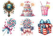 Coquette 4th of July Clipart, an Illustration by Watercolor design (Thumbnail 3 of 4)