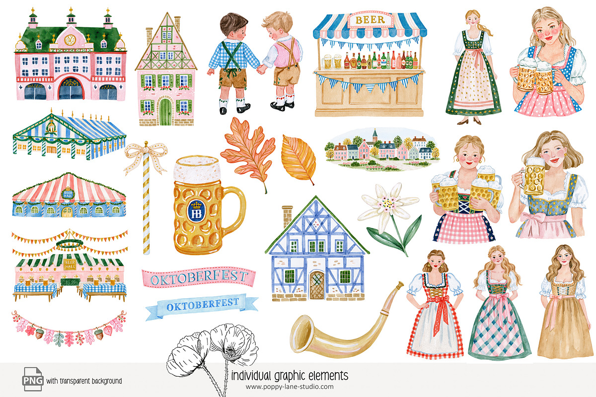 120 cute Oktoberfest clip art, a Seasonal Illustration by Poppy Lane Studio (Photo 11 of 12)