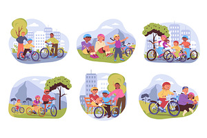 Family cycling trip concept, a Sport Illustration by alexdndz