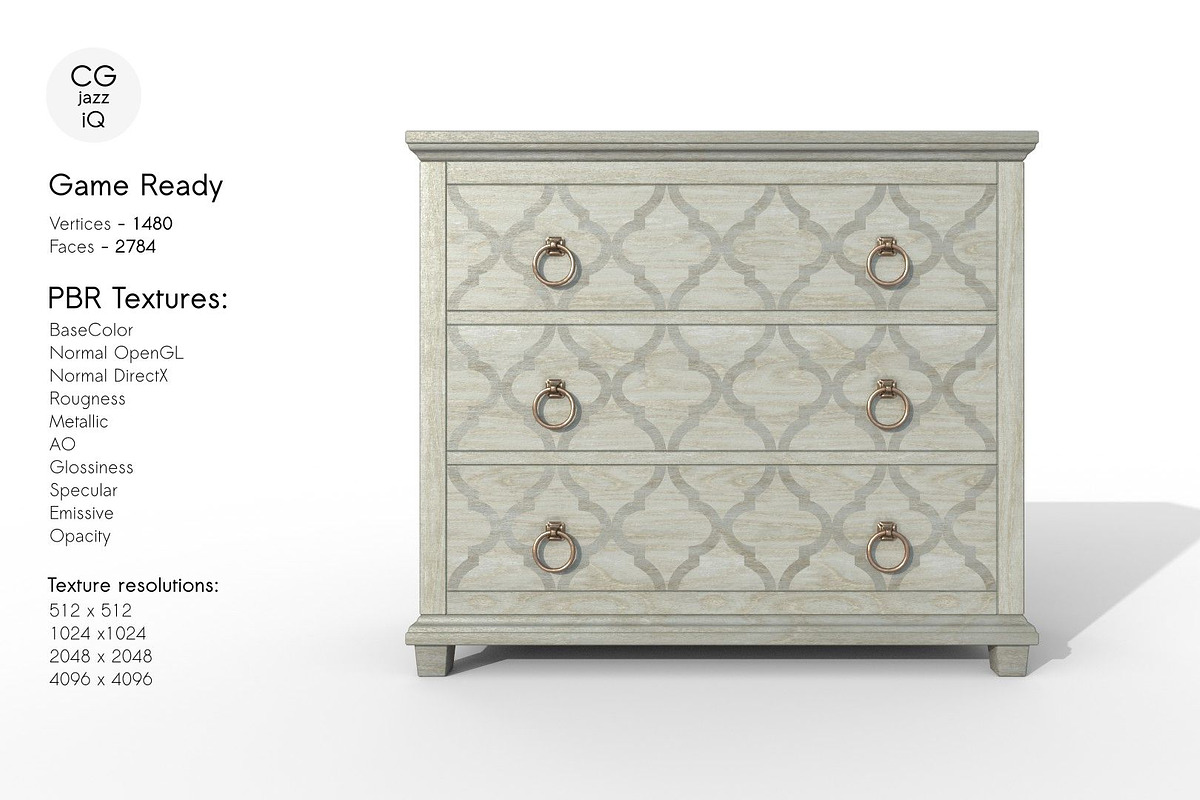 Three Drawer Hall Chest, a Furniture 3D Model by !rina (Photo 2 of 5)