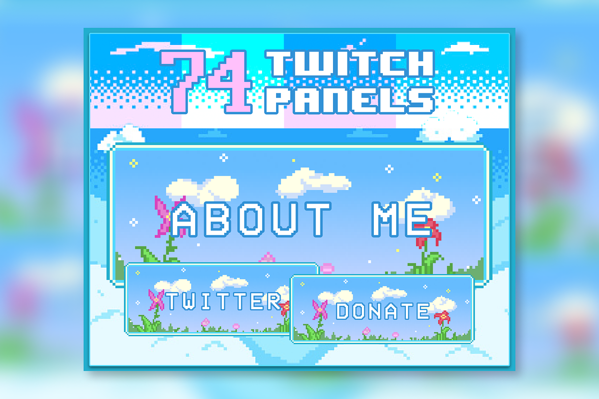 74x Sky Pixel Panels for Twitch, an Illustration by Custom Fonts & Patterns (Photo 1 of 7)