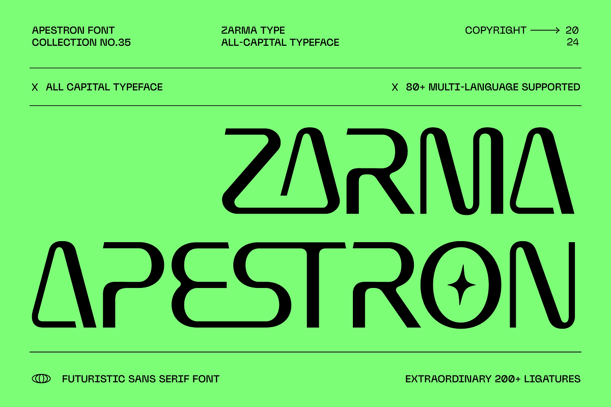 Apestron - Futuristic Font, a Sans Serif Font by Zarma Type (Photo 1 of 10)