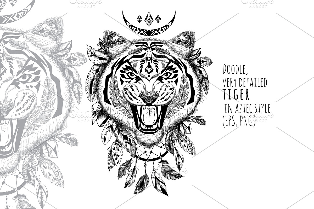 Textured tiger in aztec style, a Texture Illustration by AnastasiaFears (Photo 1 of 3)