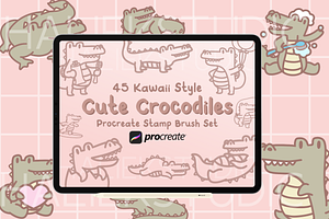 Cute Crocodile Procreate Stamps