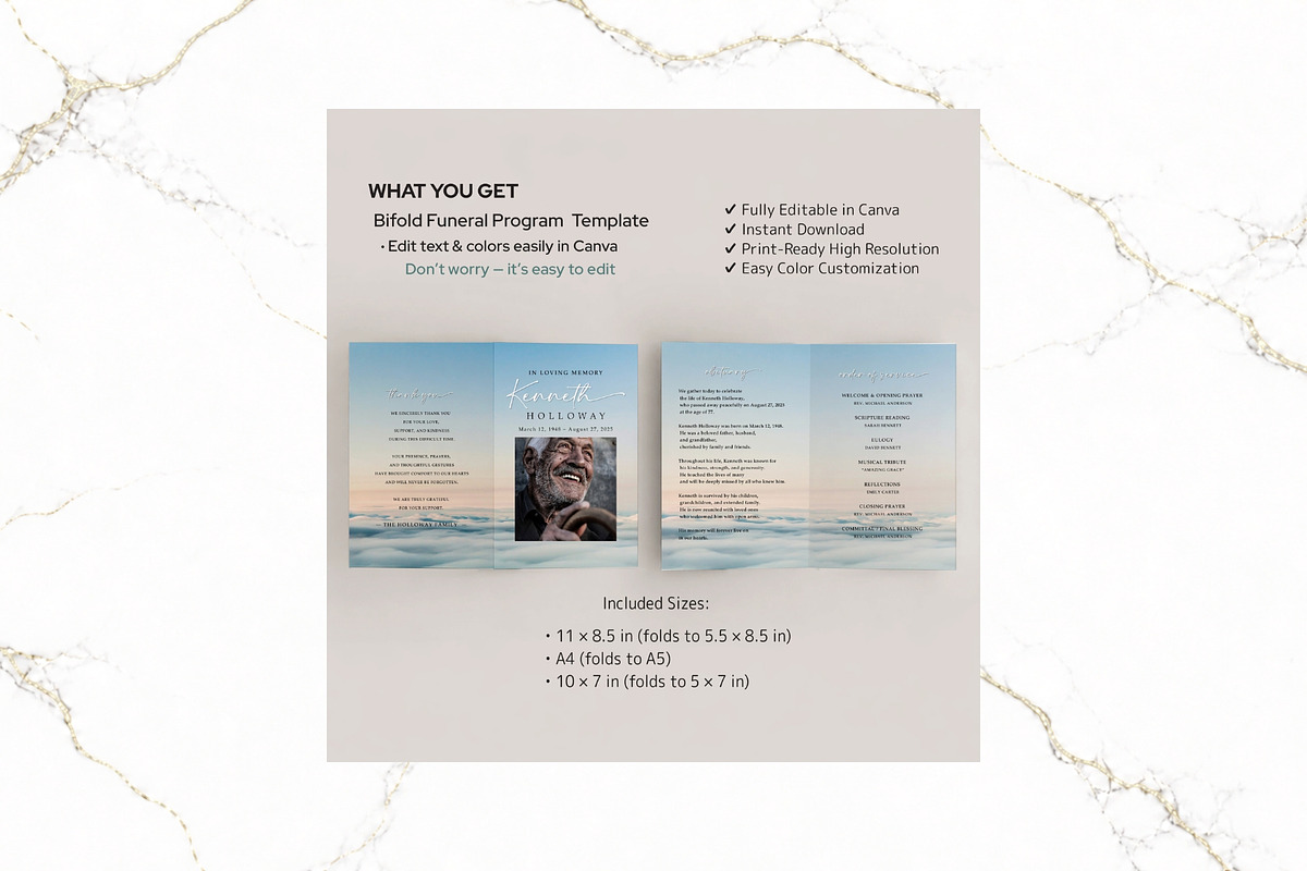 Funeral Bifold Program Canva FR011, a Brochure Template by TyphoonStudio (Photo 2 of 9)
