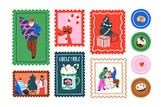 Christmas stamps, post marks set, a Seasonal Illustration by Good Studio (Thumbnail 2 of 6)