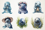Cute Baby Watercolor Manatees Clipar, an Illustration by RobertsArt (Thumbnail 5 of 7)