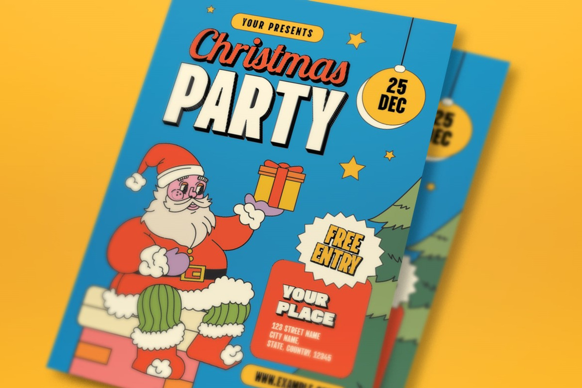 Blue Flat Christmas Party Flyer Set, a Flyer Template by graphicook (Photo 4 of 6)