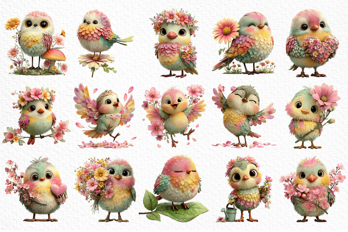 Whimsical Spring Birds Clipart PNG, an Illustration by Craft Nest (Photo 6 of 11)