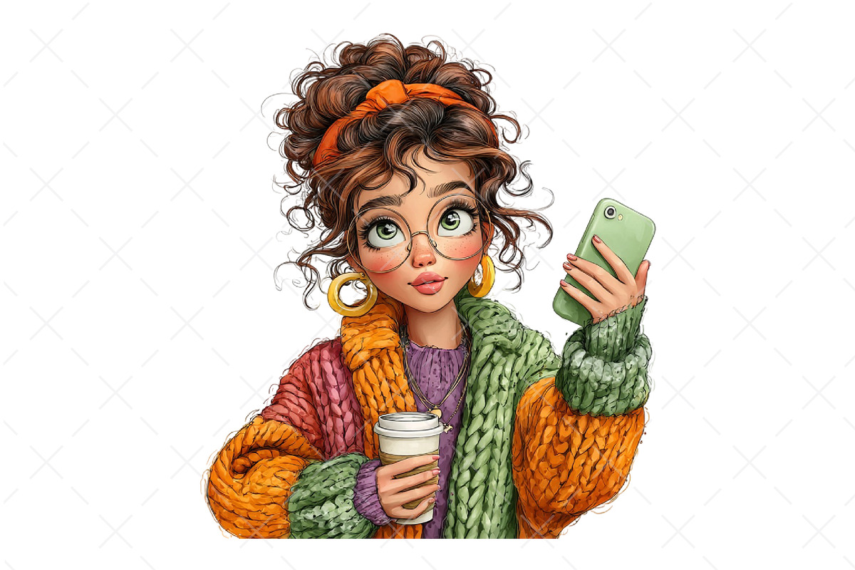 Cozy Autumn Selfie Girls Clipart, a Seasonal Illustration by Craft Nest (Photo 11 of 12)