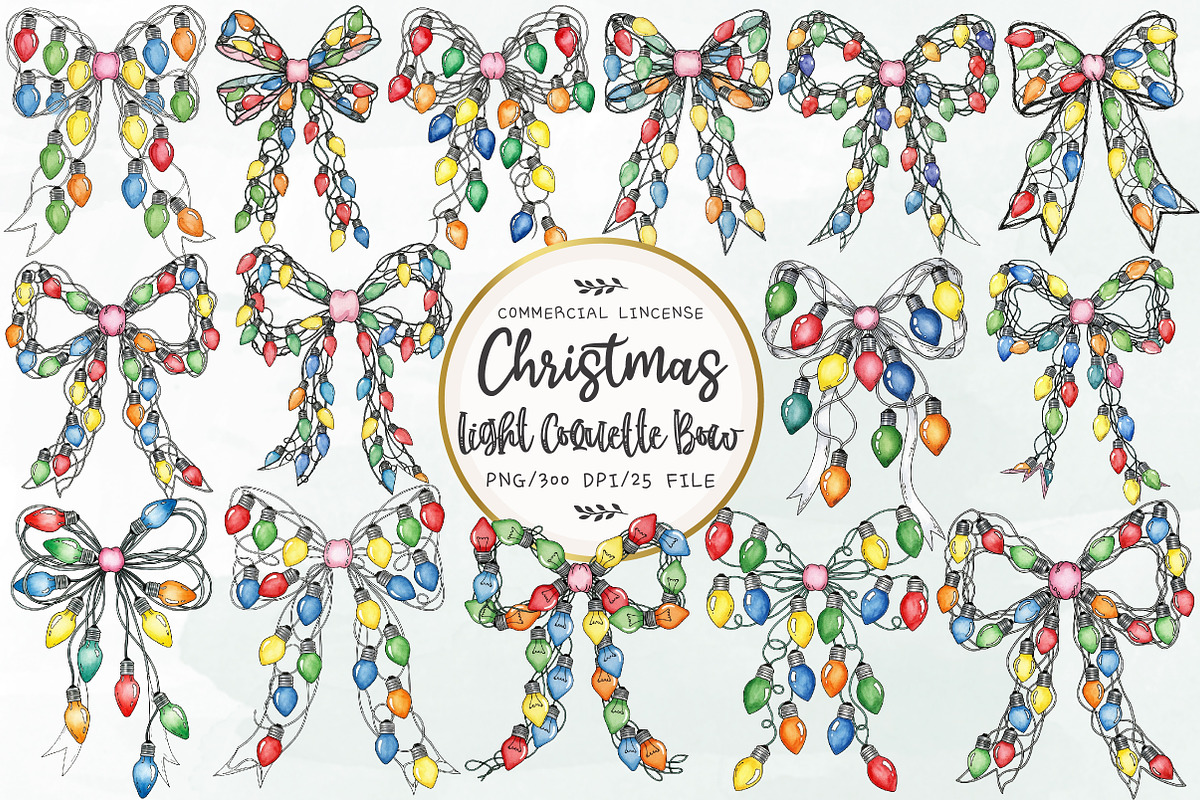 Christmas Light Coquette Bow Clipart, an Illustration by OK Design (Photo 1 of 5)