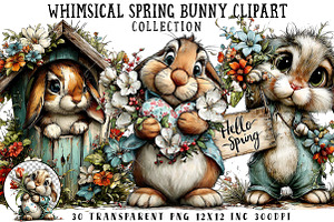 Whimsical Spring Bunny Clipart, an Illustration by OK Design