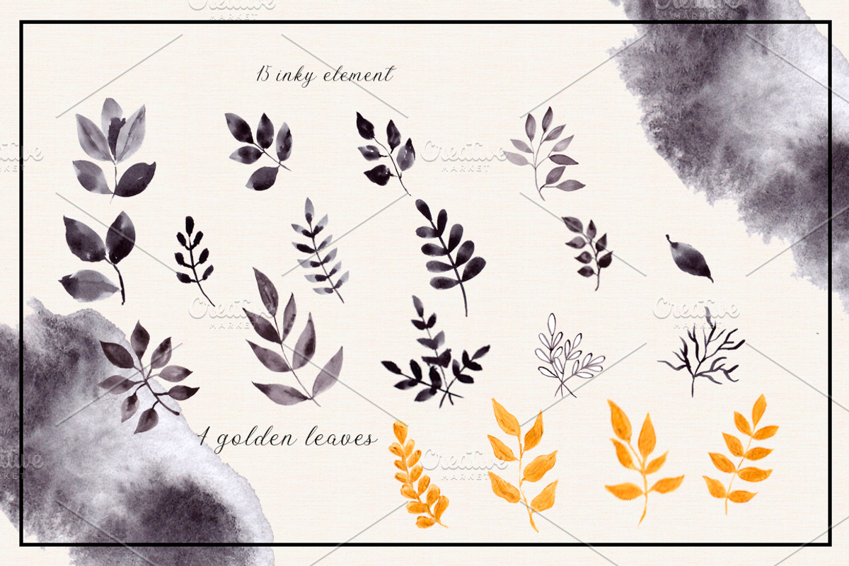 Ink and Gold. Hand drawn clipart, an Illustration by ma_i_vi (Photo 7 of 15)