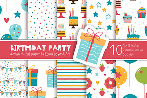 Birthday Party Cartoon Digital Paper