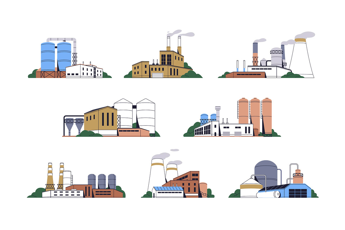 Factories, industry plants set, an Object Illustration by PaperTrident (Photo 1 of 9)