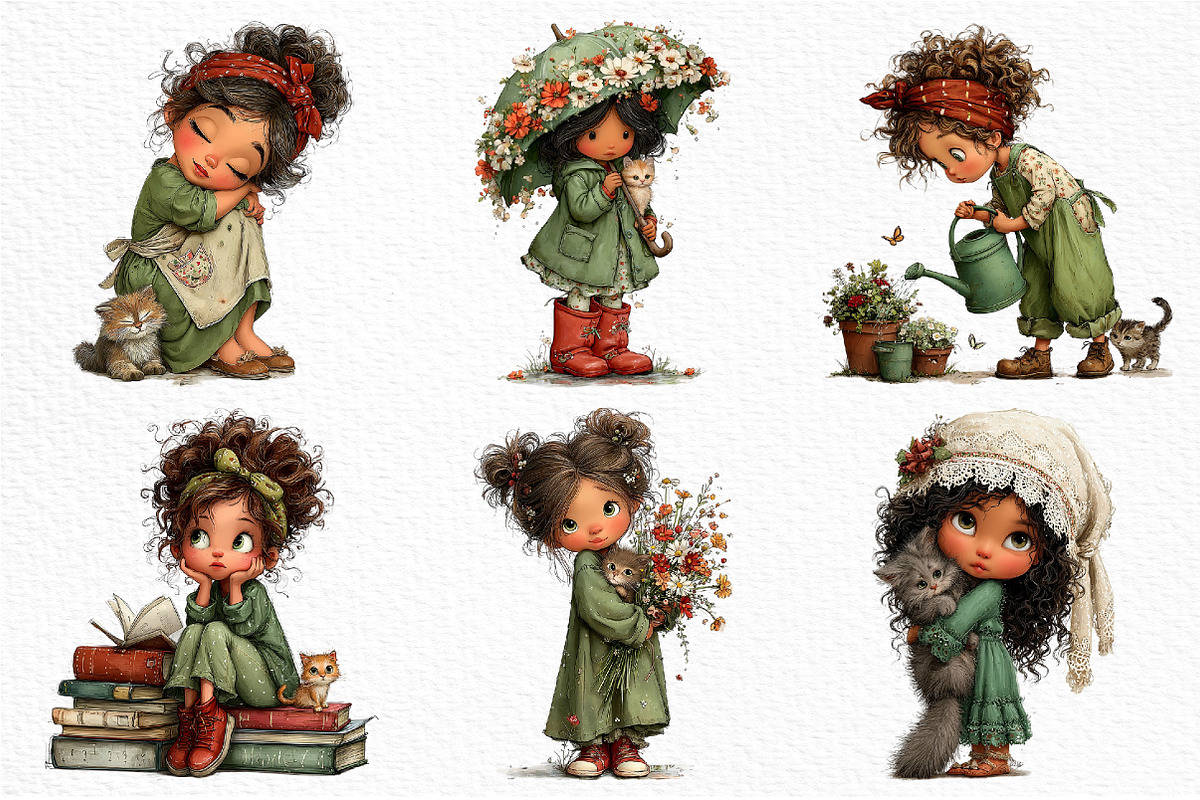 Whimsical Girl with Cat Clipart, a Seasonal Illustration by Craft Nest (Photo 5 of 6)