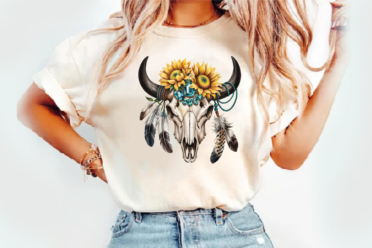 Sunflower Boho Bull Skull PNG, an Illustration by Watercolor design (Photo 2 of 3)