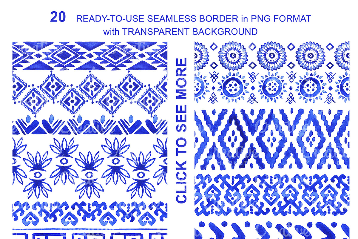 Watercolor Blue Ethnic Patterns Set, a Pattern Graphic by Simple Design (Photo 3 of 3)