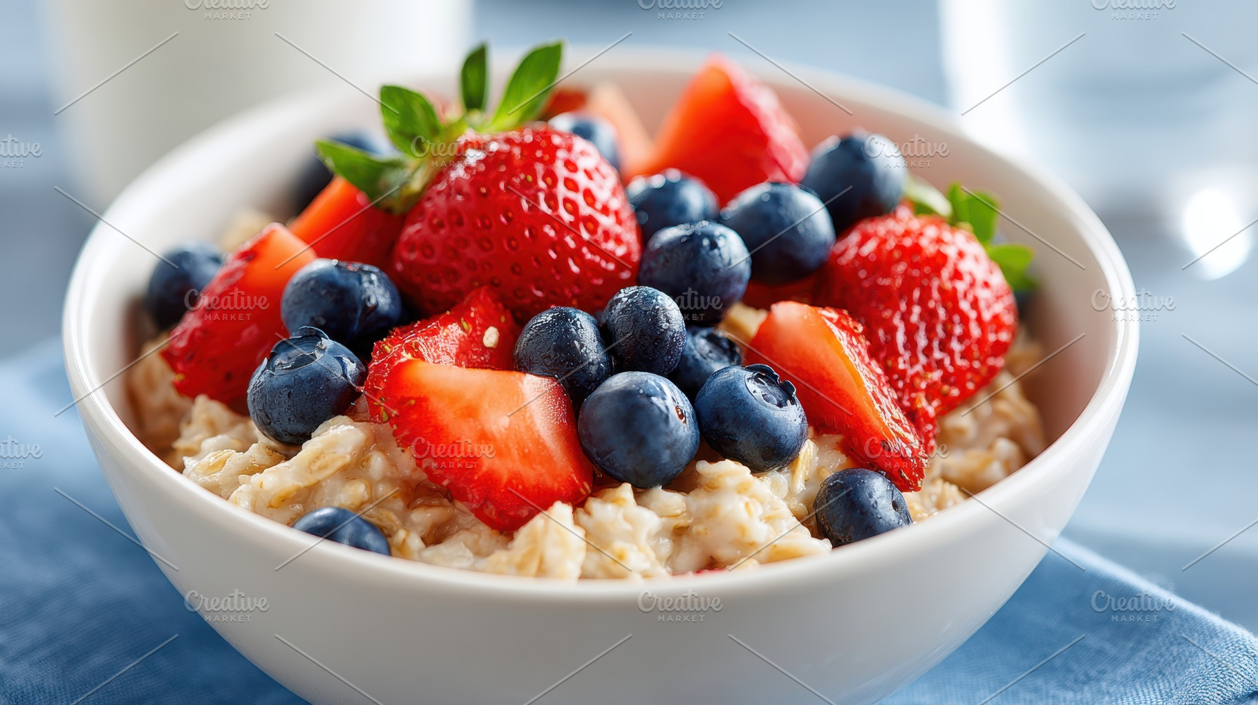 Tasty oatmeal with fresh berries for breakfast, a Food & Drink Photo by AlyaAnd
