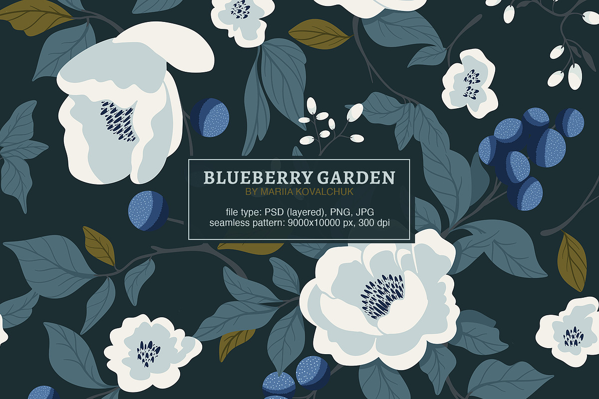 Blueberry Garden Elegant Pattern, a Pattern Graphic by Mariia Kovalchuk (Photo 2 of 12)