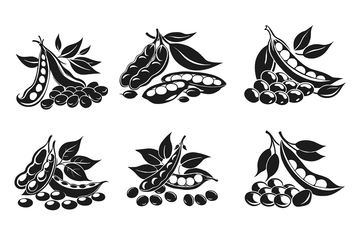 Set of Soybean pod vector silhouette, an Object Graphic by Billah Hub