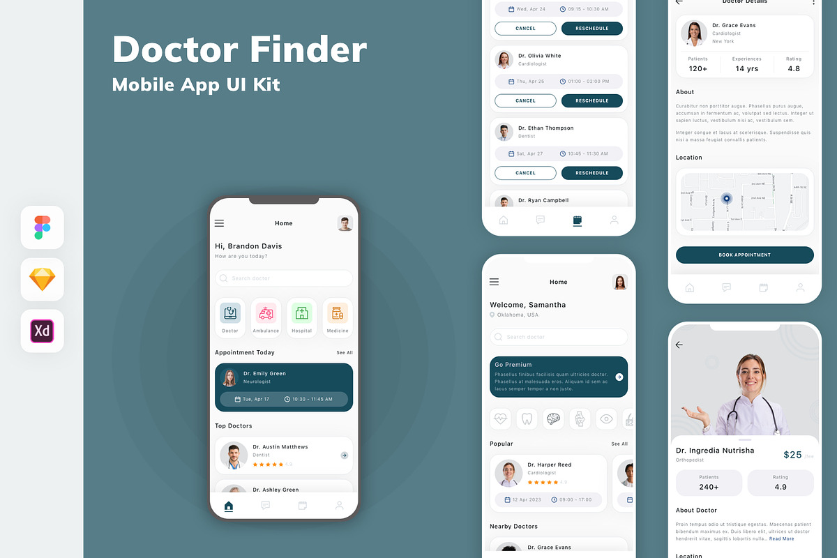 Doctor Finder Mobile App UI Kit, an UI Kit Template by uicube (Photo 1 of 2)