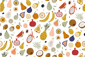 Seamless vector with fruits on white
