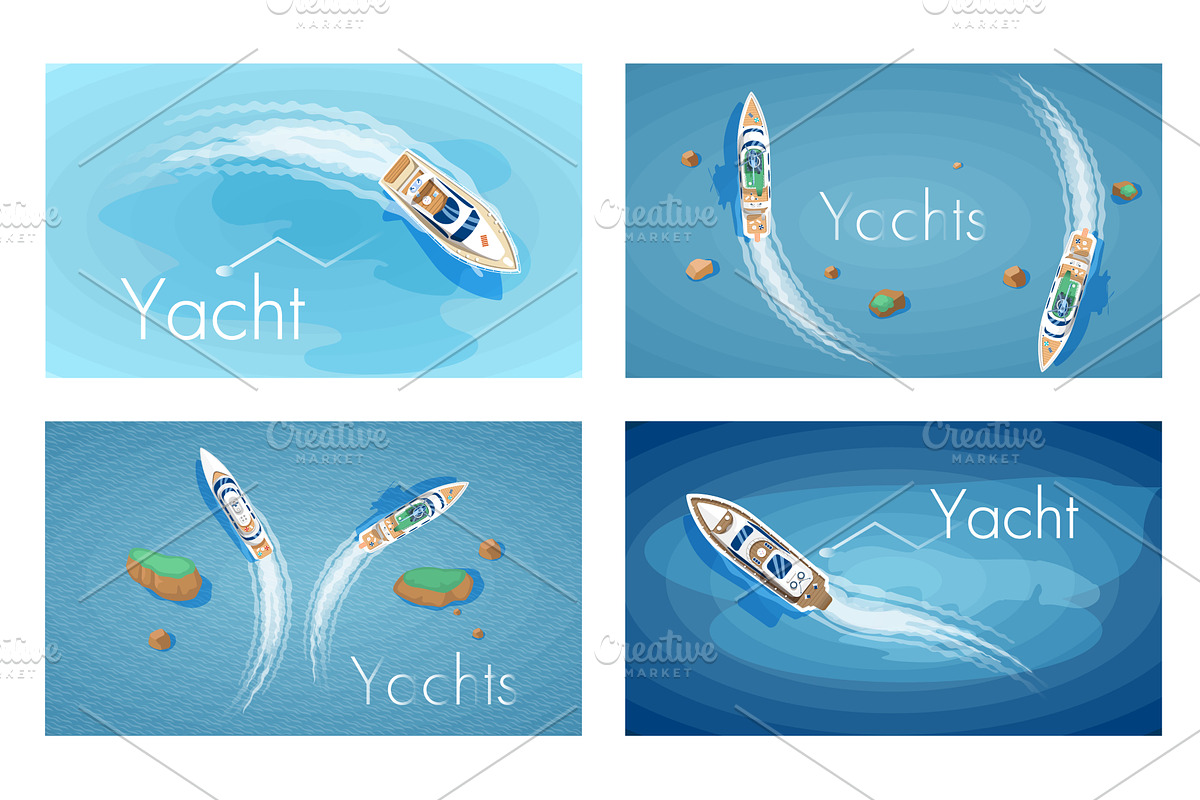 Set of yachts maritime ships at sea, a Transportation Illustration by TopVector