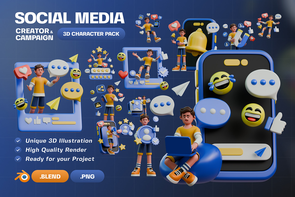 Social Media 3D Character Pack, a Characters & Person 3D Model by Haps Space (Photo 1 of 4)
