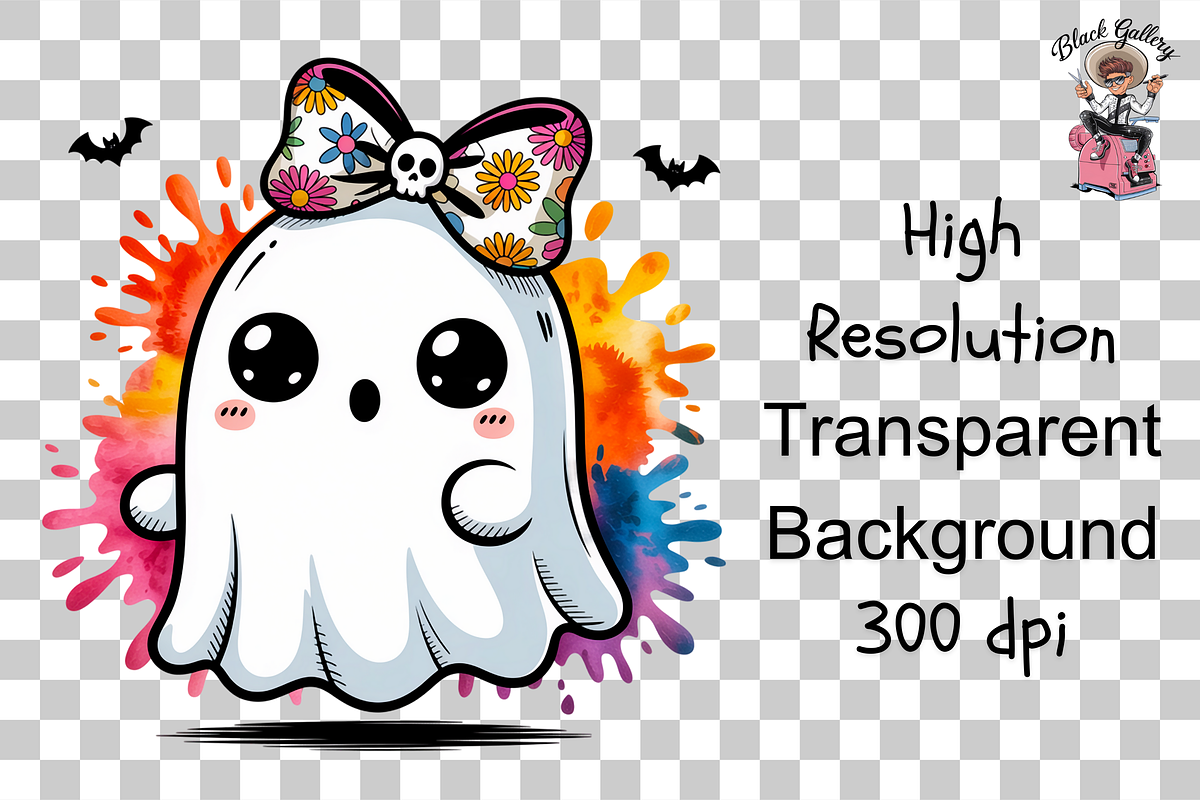 Ghost with Floral Bow PNG Bundle, an Illustration by Clipart Bloom (Photo 9 of 11)