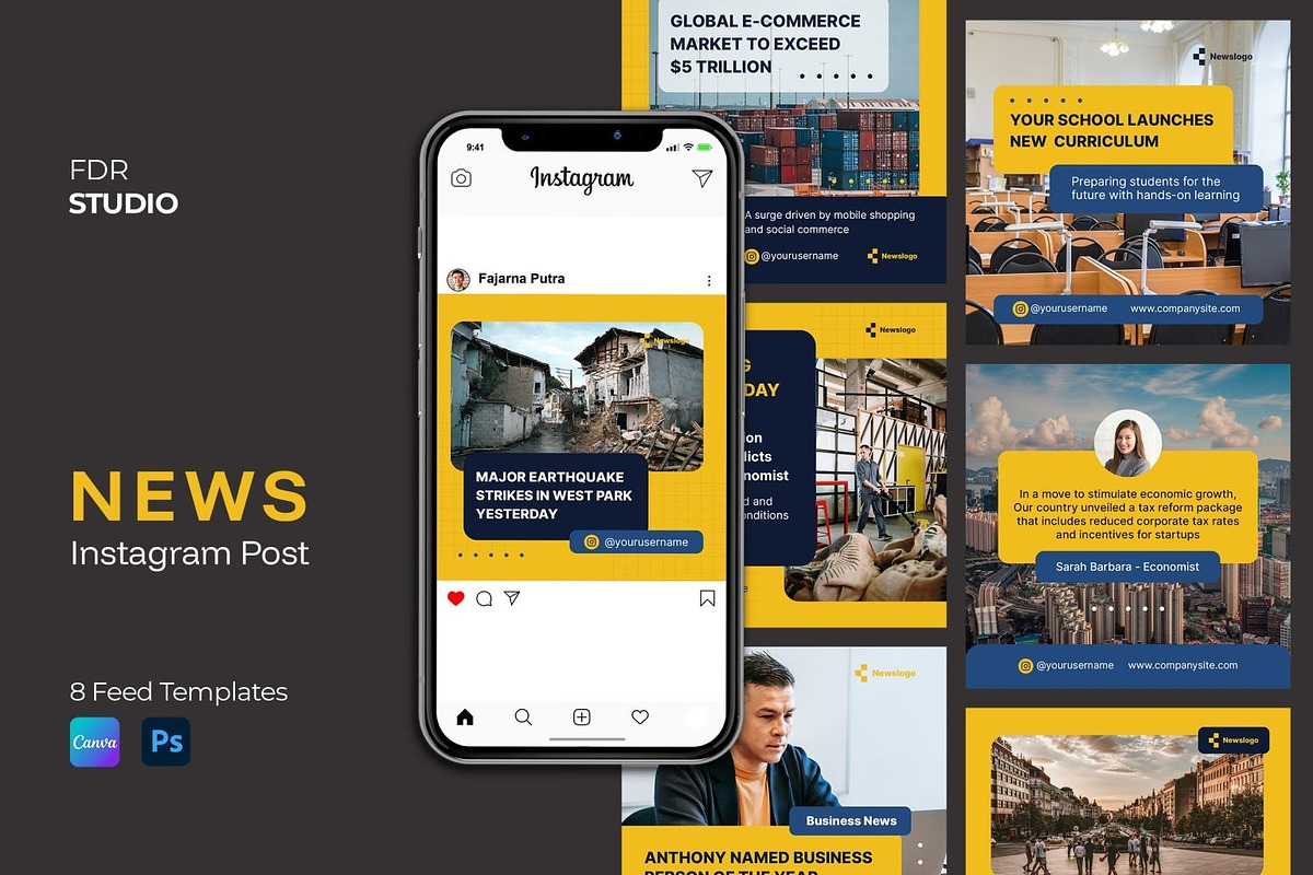 News Instagram Post Template, a Social Media Template by FDR Studio (Photo 1 of 4)