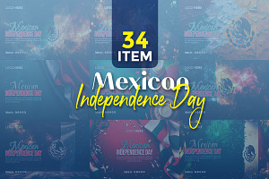 Mexican Independence template bundle, a Social Media Template by gstudiovect21