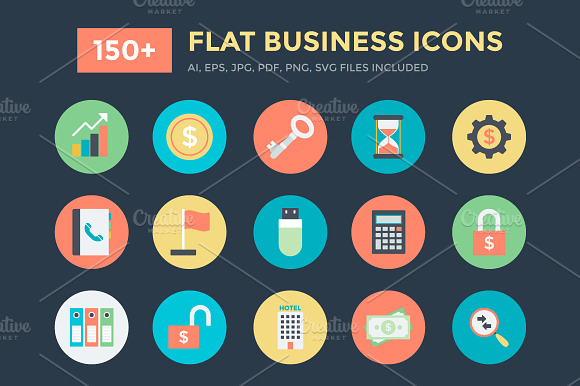 150 Flat Business Vector Icons