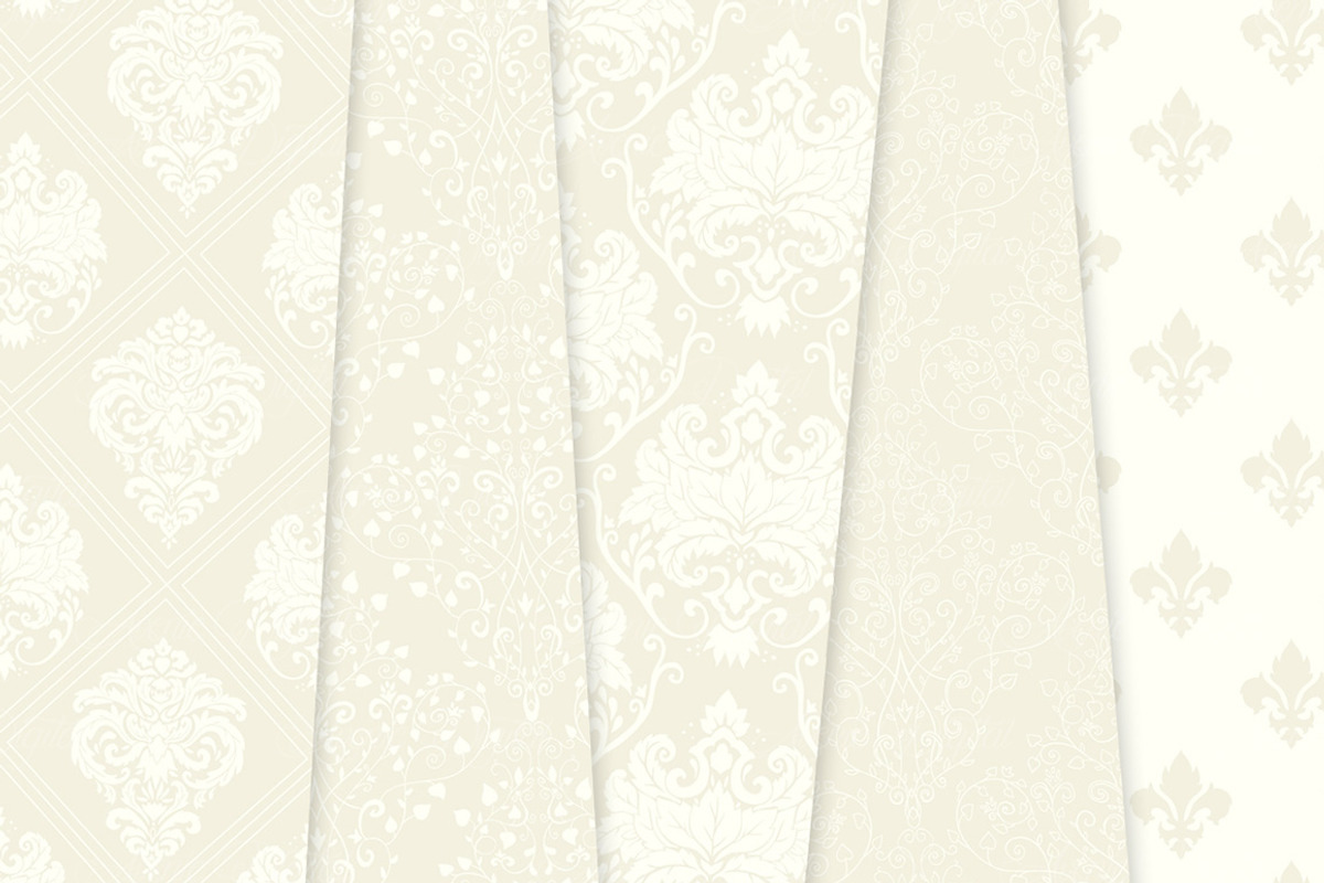 28 Ivory Damask Digital Papers, a Pattern Graphic by Avenie Digital