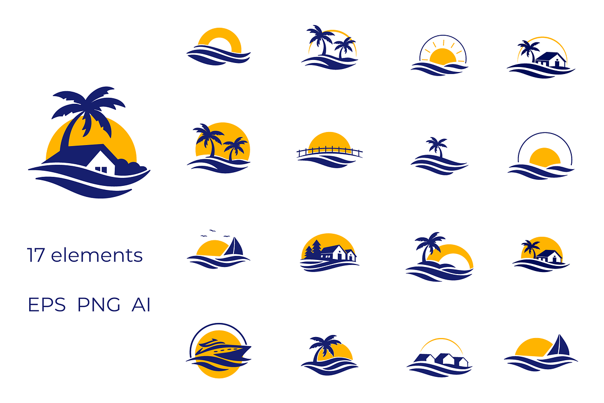 Beach Resort & Travel Logo Set, a Branding & Logo Template by Bielousova Art (Photo 2 of 3)