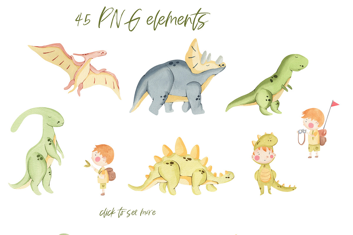Dino Land Watercolor Clipart, an Animal Illustration by natalisart (Photo 3 of 11)