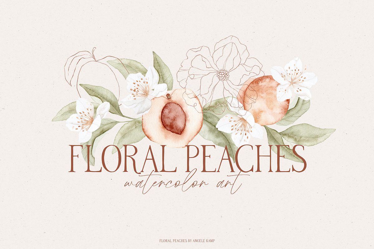 Floral Peaches watercolor flowers, an Illustration by Angele Kamp (Photo 1 of 10)