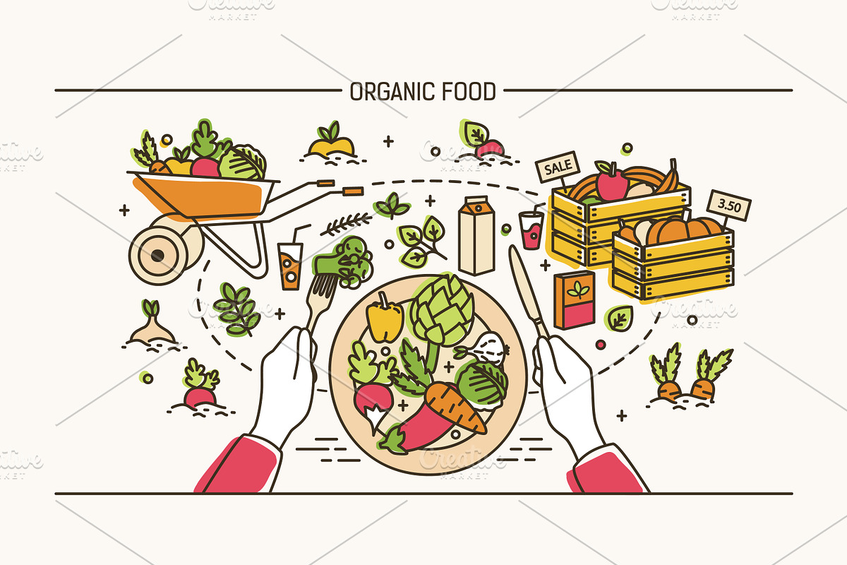 Organic food banner, pattern, a Food Illustration by Good Studio (Photo 2 of 10)