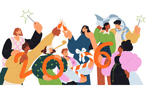 Happy people celebrate New Year 2026, a Person Illustration by PaperTrident