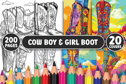 Cow Boy and Girl Boots Coloring Page