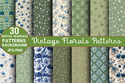 Blue Green Vintage Florals Pattern, a Pattern Graphic by DreamCafeArt (Thumbnail 1 of 7)