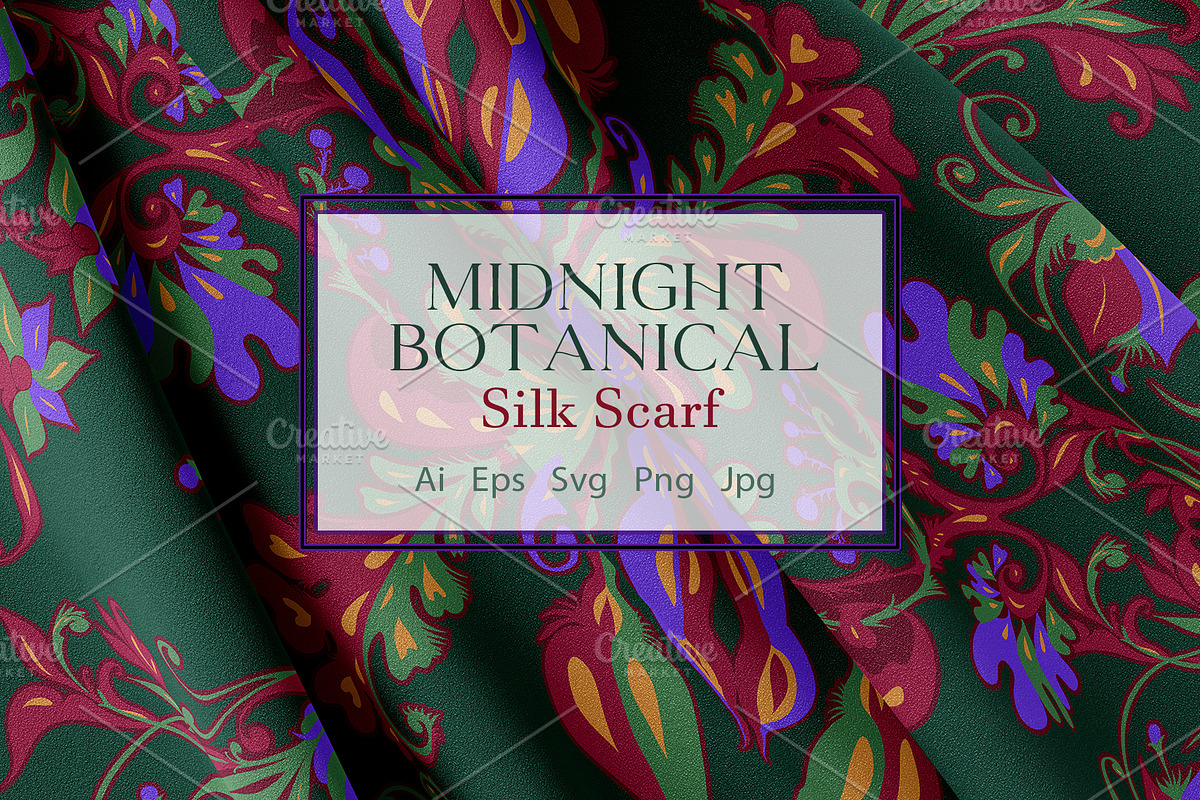 Midnight Botanical Silk Scarf, an Object Graphic by ilustrinna (Photo 1 of 9)