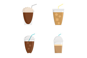 Ice Coffee Cream Cold Cup Icons Set