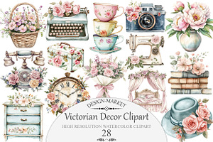 Watercolor Victorian Decor Clipart, an Illustration by Design Market