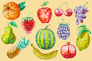 12 Watercolor Low Poly Fruit Set, a Food Illustration by LidiaP (Thumbnail 2 of 4)