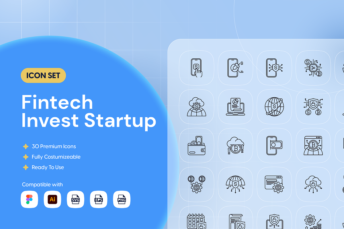 Fintech Invest Startup Icon Set, an Outline Icon by Nathaya Studio (Photo 1 of 2)